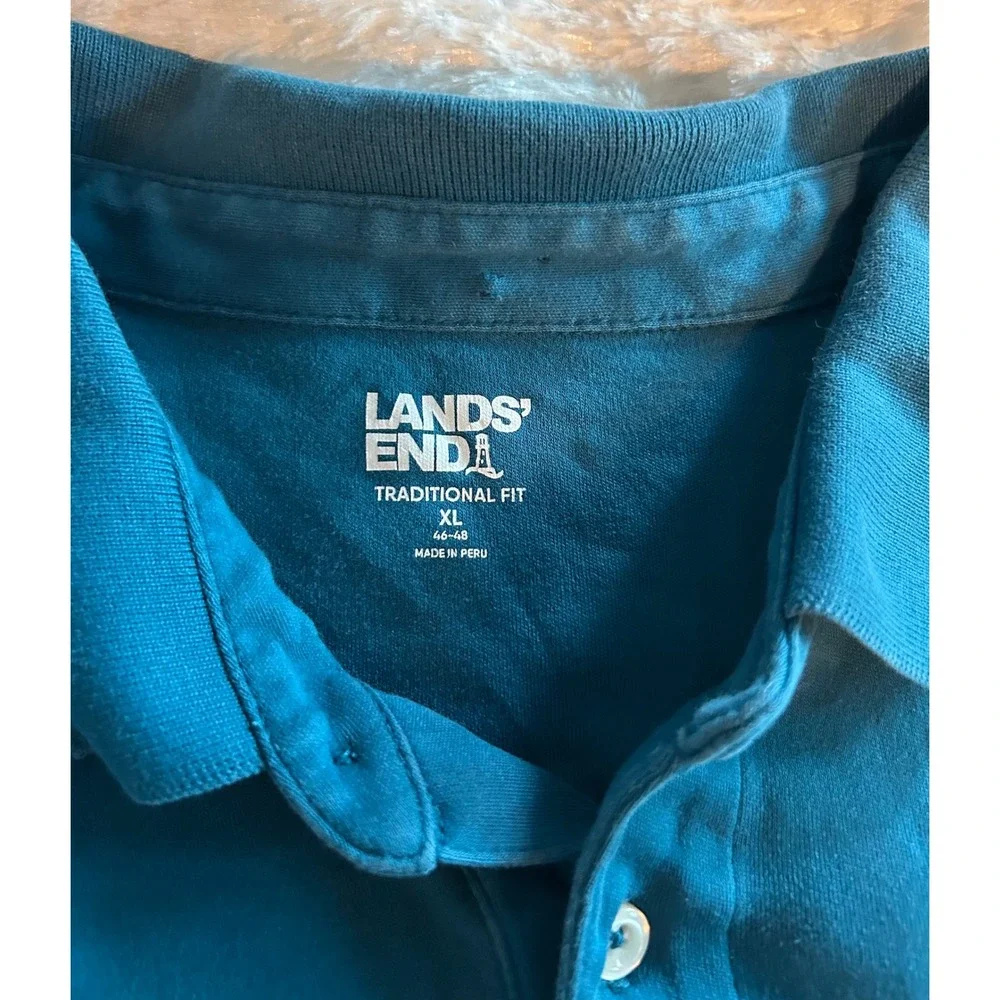 Lands End Mens XL Traditional Fit Short Sleeve Pocket Polo Shirt Teal Blue - Picture 2 of 3